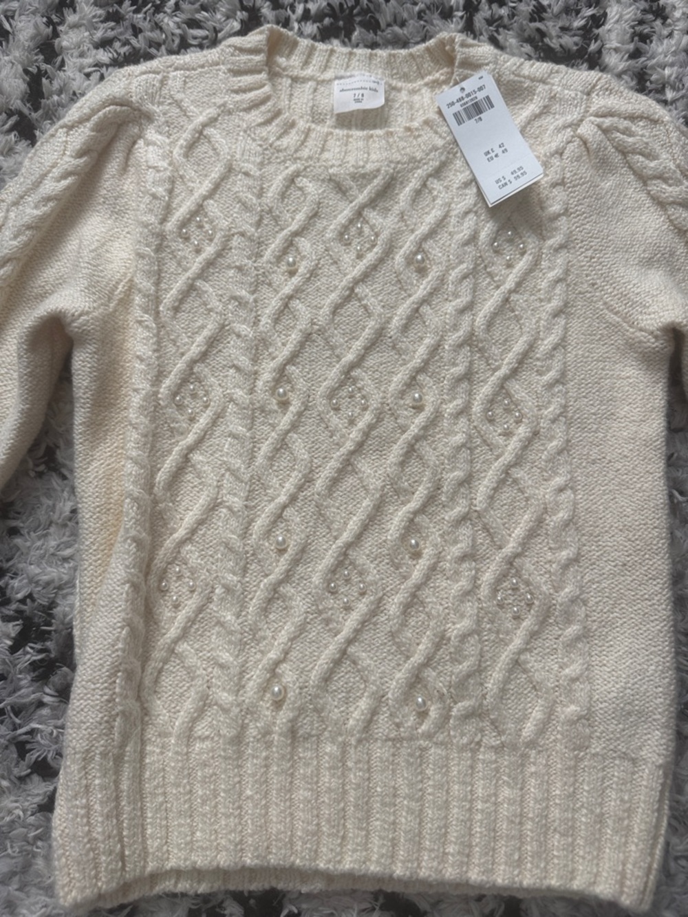 abercrombie kids Cream Cable Knit Sweater with Pearl Accents